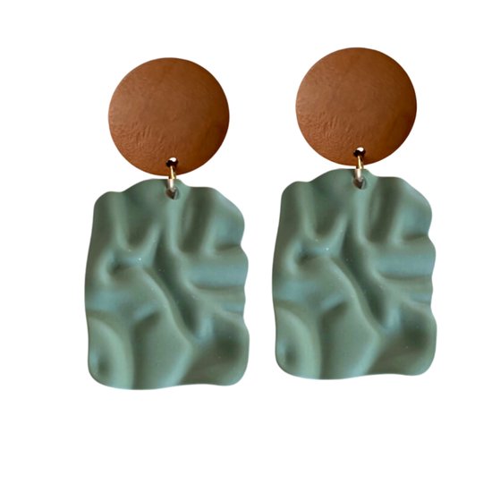 Clip oorbellen -Satijn -groen- bruin- hout-geen gaatje- Charme Bijoux