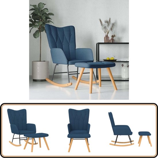 vidaXL Chaise à bascule avec repose-pieds - Blauw - Chaise à bascule en tissu - Chaise longue - Chaise de relaxation - Chaises de jardin - Mobilier d'extérieur