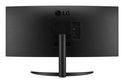 Achterkant van een zwarte LG UltraWide gebogen monitor met de LG logo en diverse poorten.