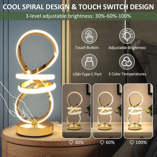 Rayofly Nachtlamp Set van 2, Touch Dimmable Bedlamp met Oplaadfunctie USB A C Poorten, Vintage Tafellamp met Rotan Kap & LED Lamp, Boho Touch Lamp voor Slaapkamer, Woonkamer
