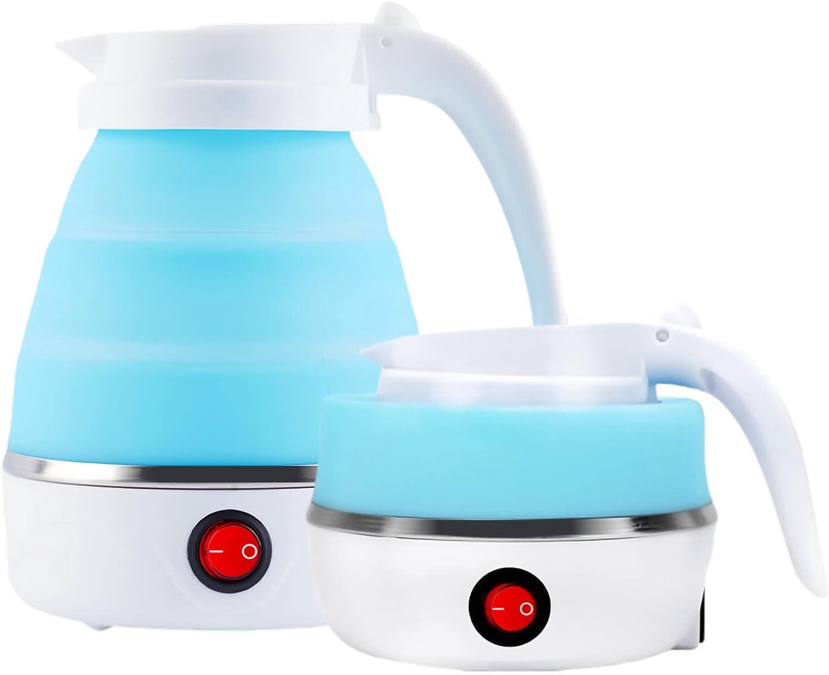 Opvouwbare waterkoker - Draagbare waterkoker - Reizen kamperen - Voedselveilig siliconen - 600 ml - Blauw