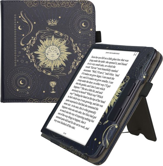 kwmobile e-reader hoesje geschikt voor Kobo Libra Colour hoes - E reader flip case van kunstleer - Ereader cover met stand - Tarotkaart design in donkerblauw / geel / zwart van Merkloos — afbeelding 2