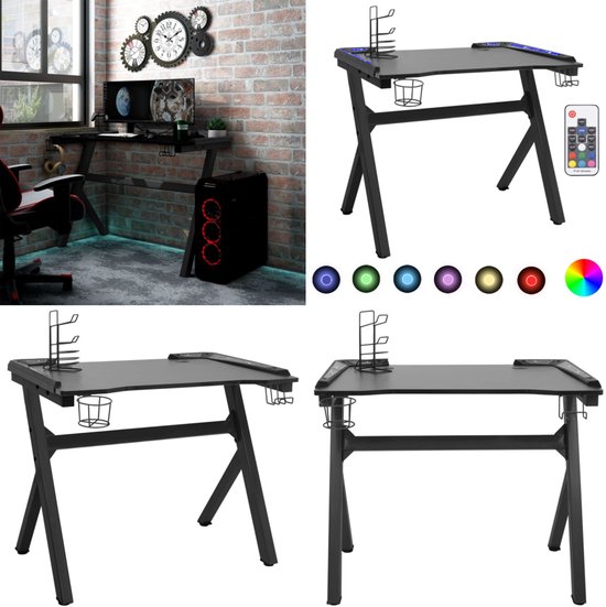 Scrivania Da Gaming VidaXL Nera 90x60cm - Con Supporto Cuffie, Portabicchieri E Gambe A K