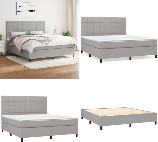 vidaXL Boxspring avec matelas Tissu Gris clair 180x200 cm - Boxspring - Sommiers - Lit - Meubles de couchage