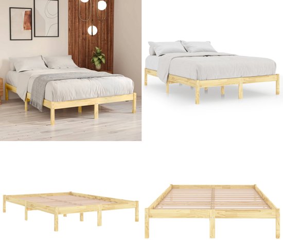 vidaXL Bedframe massief grenenhout grijs 160x200 cm - Grote Kadoshop