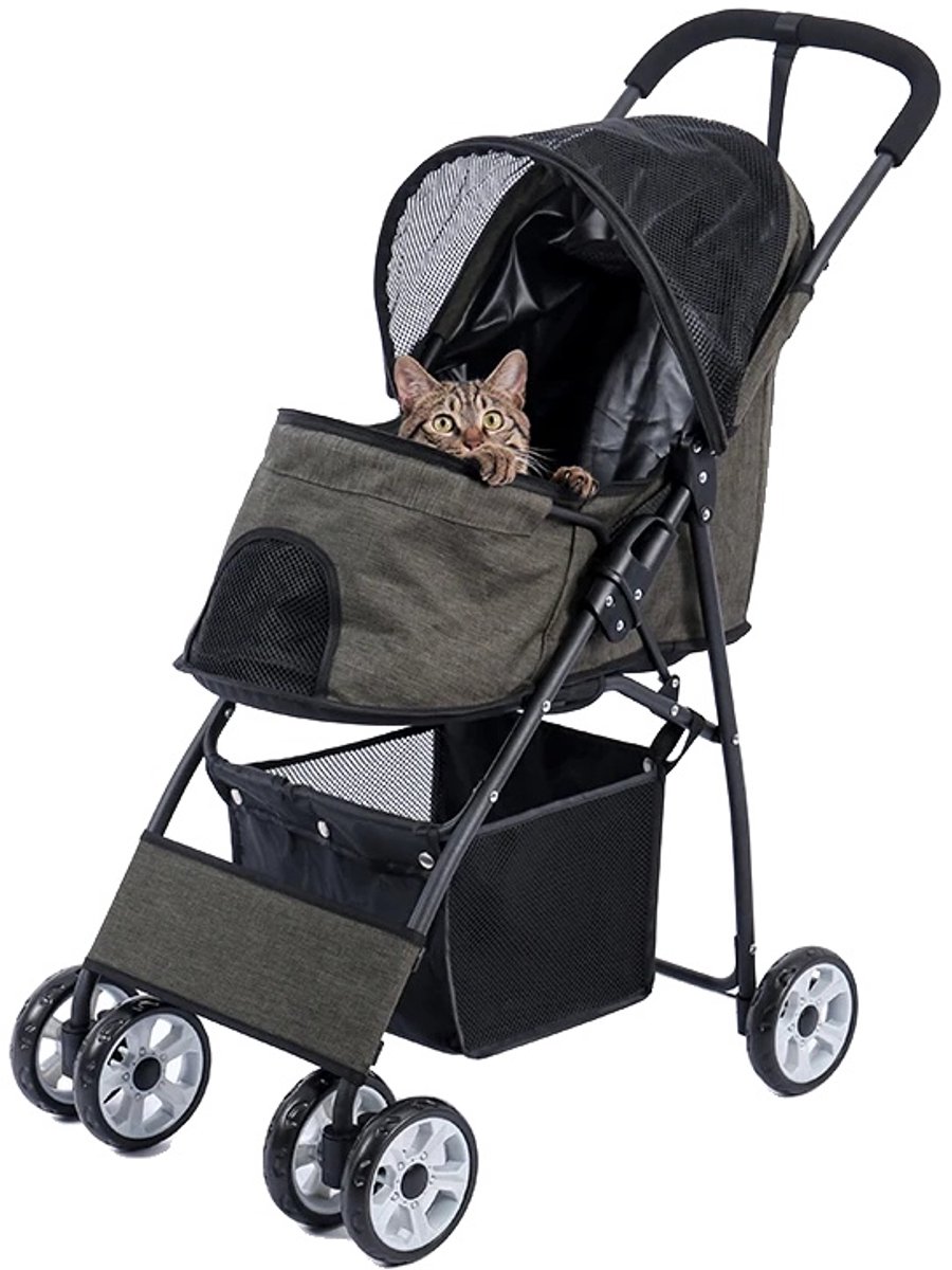 Honden- en Kattenbuggy voor Kleine Honden en Katten, Lichtgewicht Opvouwbaar Ontwerp, 360° Voorwielen, ABX0027GN