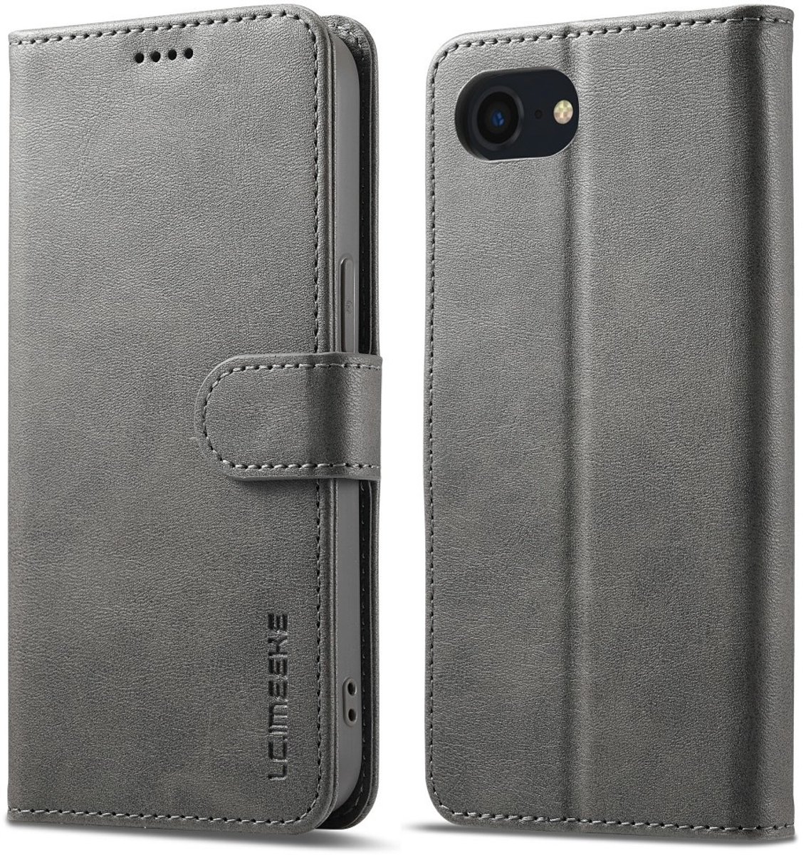 LC.IMEEKE Hoesje - Geschikt voor iPhone 16e / 17e Hoesje - LC.IMEEKE Luxe Book Case - Grijs