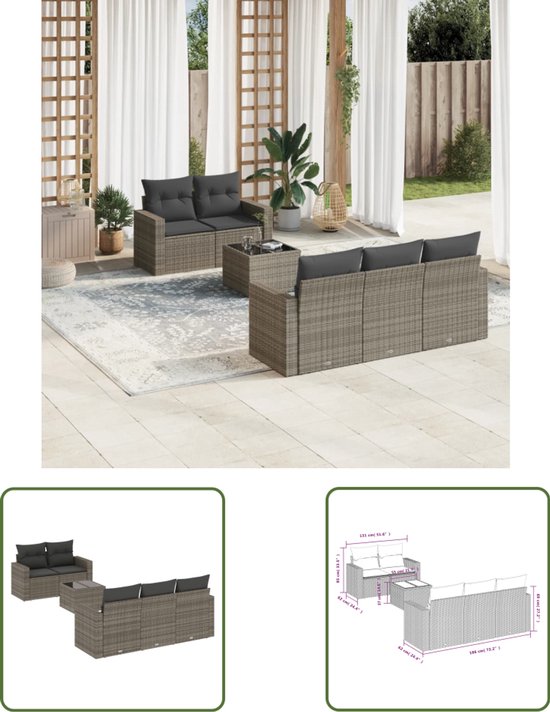 vidaXL Ensemble de salon - Ensembles lounge - Ensemble de jardin - Banc de jardin - Ensemble de salon 6 pièces avec coussins en résine tressée grise