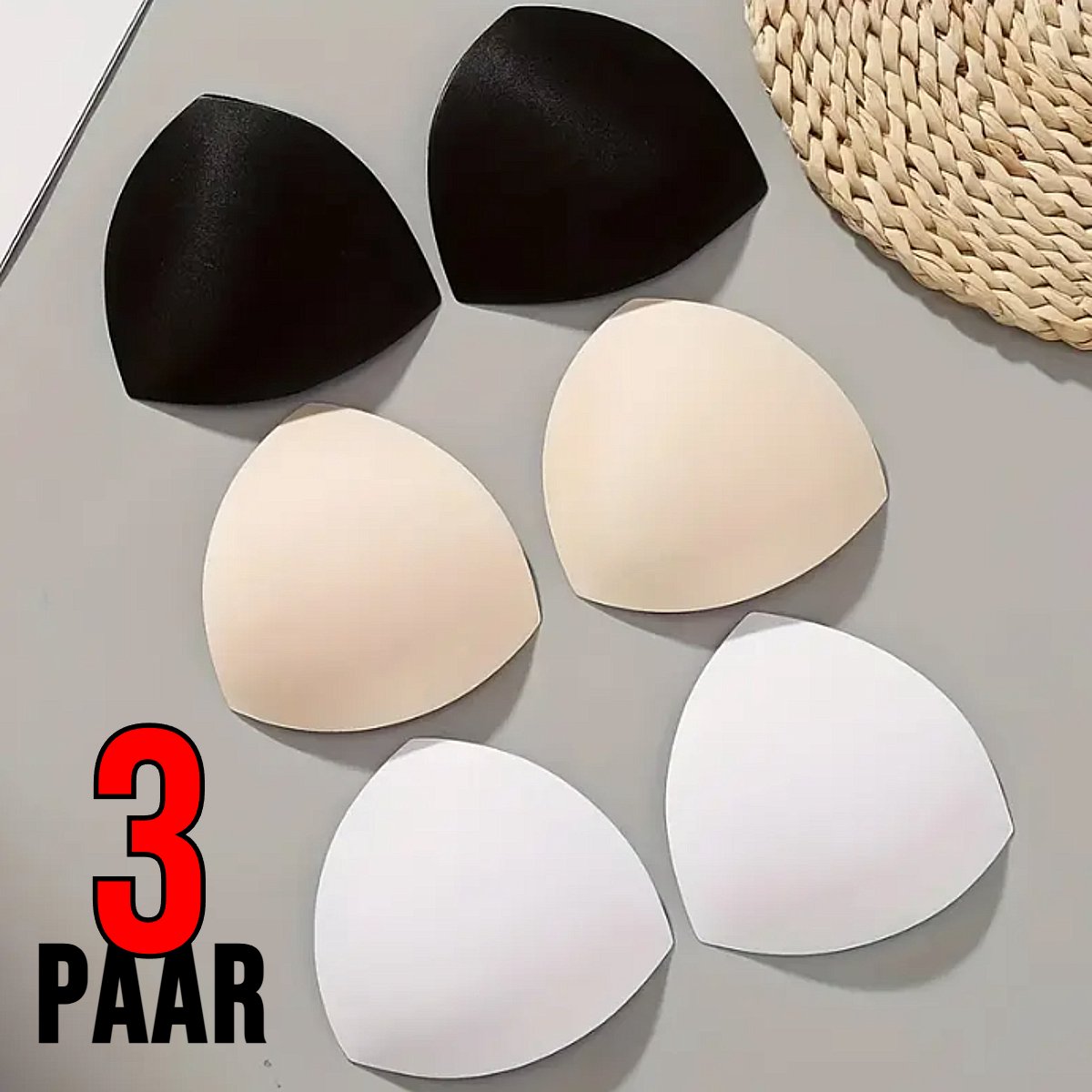 LaGloss® Waterproof BH Pads - Set van 3 Paar in Wit, Beige, Zwart - Push Up Pads voor Bikini, Badpak & Sportbeha