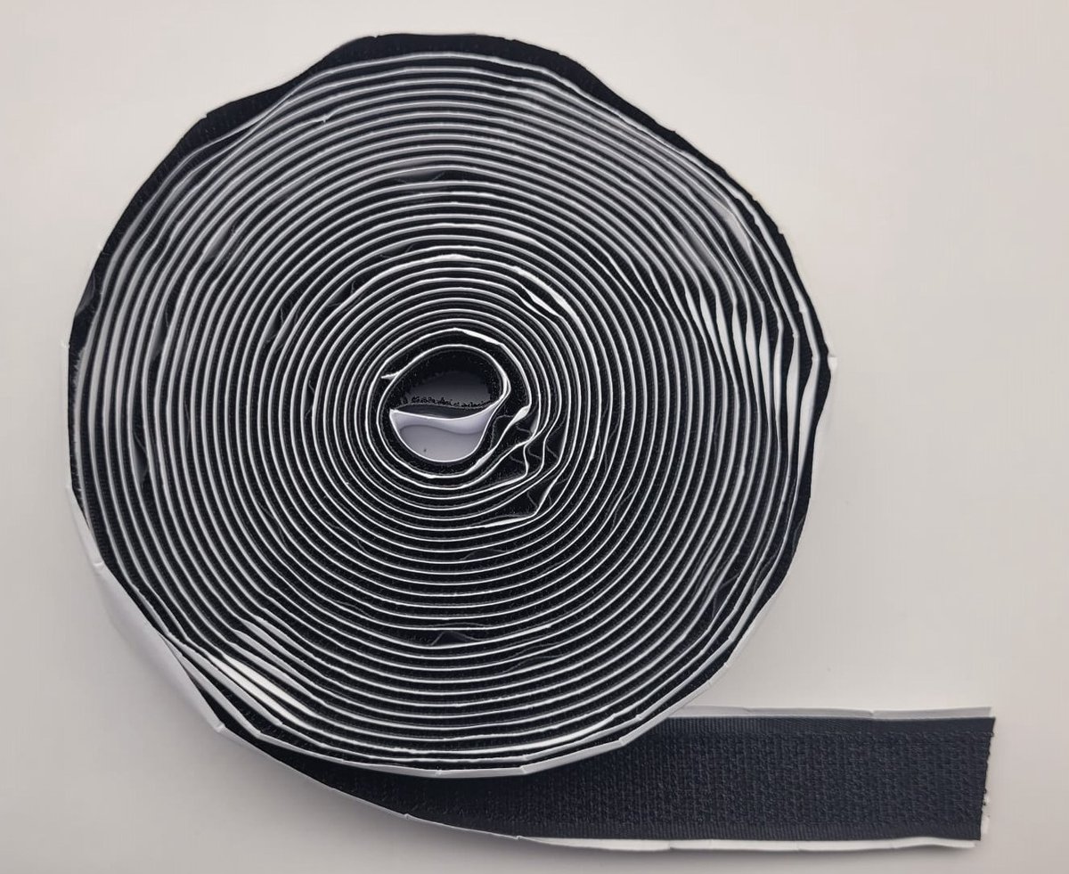 Ki-tec - Klittenband - Velcro - 1 x 8 Meter - Alleen Haakband - Zwart - Speciaal voor XL Vliegengordijnen - 20 mm Breed - Extra Sterk - Zelfklevend
