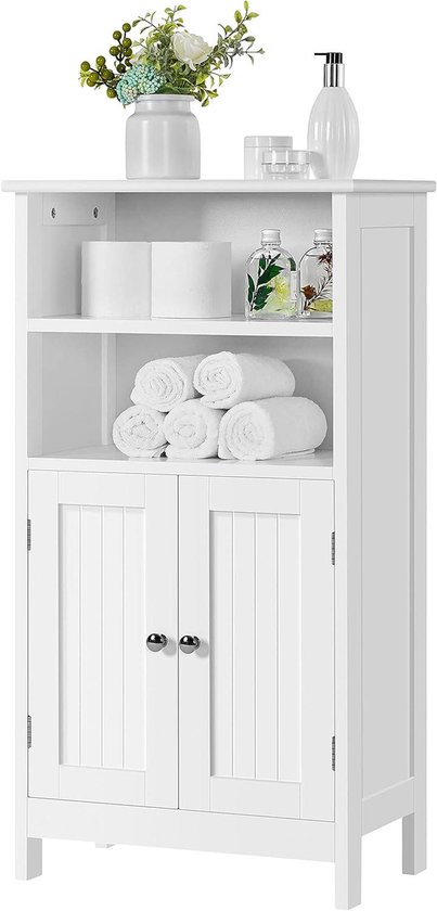 VASAGLE Wastafelonderkast, Badkamermeubel Met Dubbele Deur Badkamermeubel Met Verstelbaar Plankenniveau Onderkast Met Poten Voor Badkamer 60 X 30 X 63 Cm Wit Bbk110w01