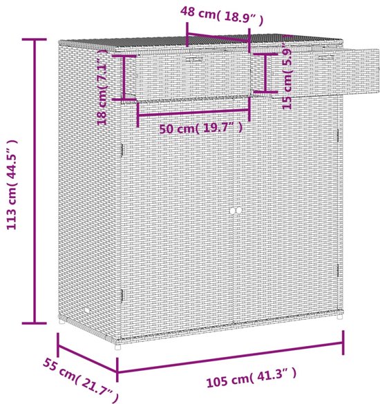Abri de jardin The Living Store 105x55x113 cm en résine tressée marron - Armoire de rangement de jardin - Abri extérieur - Armoire de rangement extérieure - Coffre de jardin - Armoire en rotin
