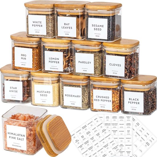 GoMaihe Kruidenpotten 25 Set, Transparante opbergpotten met Deksels/Mason Potten/Glazen Potjes