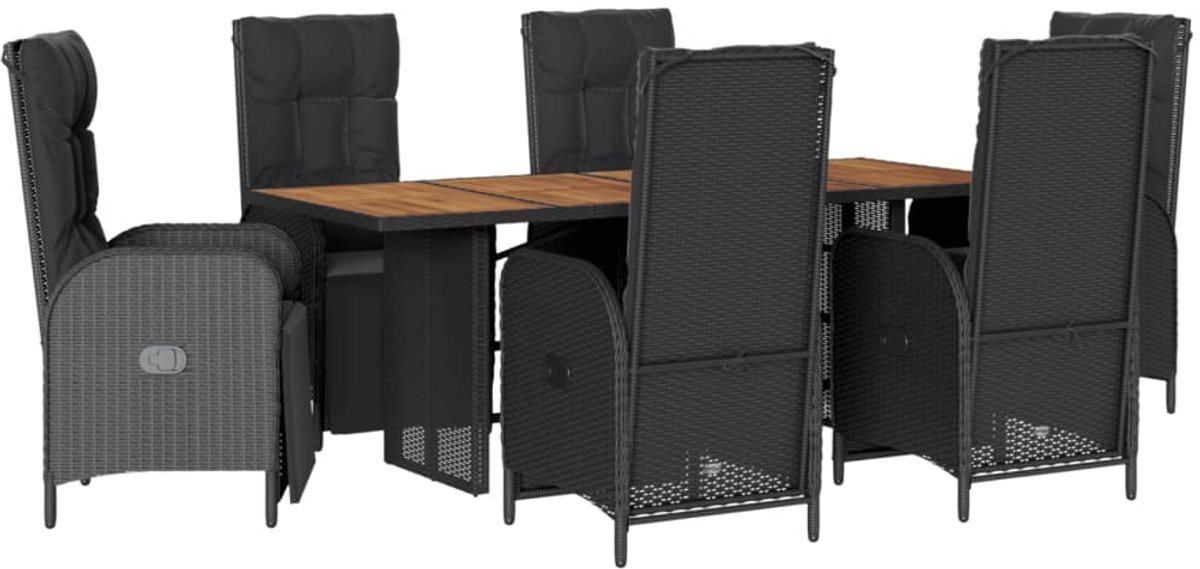 Zwart poly rattan tuinset met kussens - The Living Store.