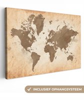 Canvas schilderij 90x60 cm - Exclusieve wanddecoratie Wereldkaart - Beige - Bruin - Muurdecoratie woonkamer - Slaapkamer decoratie - Kamer accessoires - Schilderijen op canvas