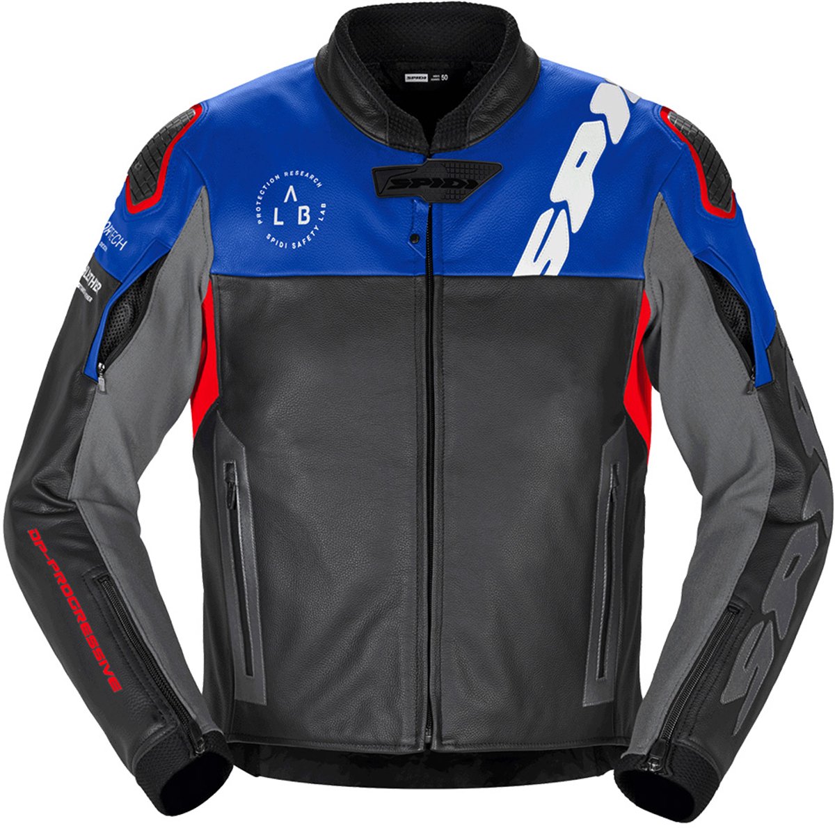 Spidi Dp Progressive Leren Jas Zwart Rood Blauw - Jas