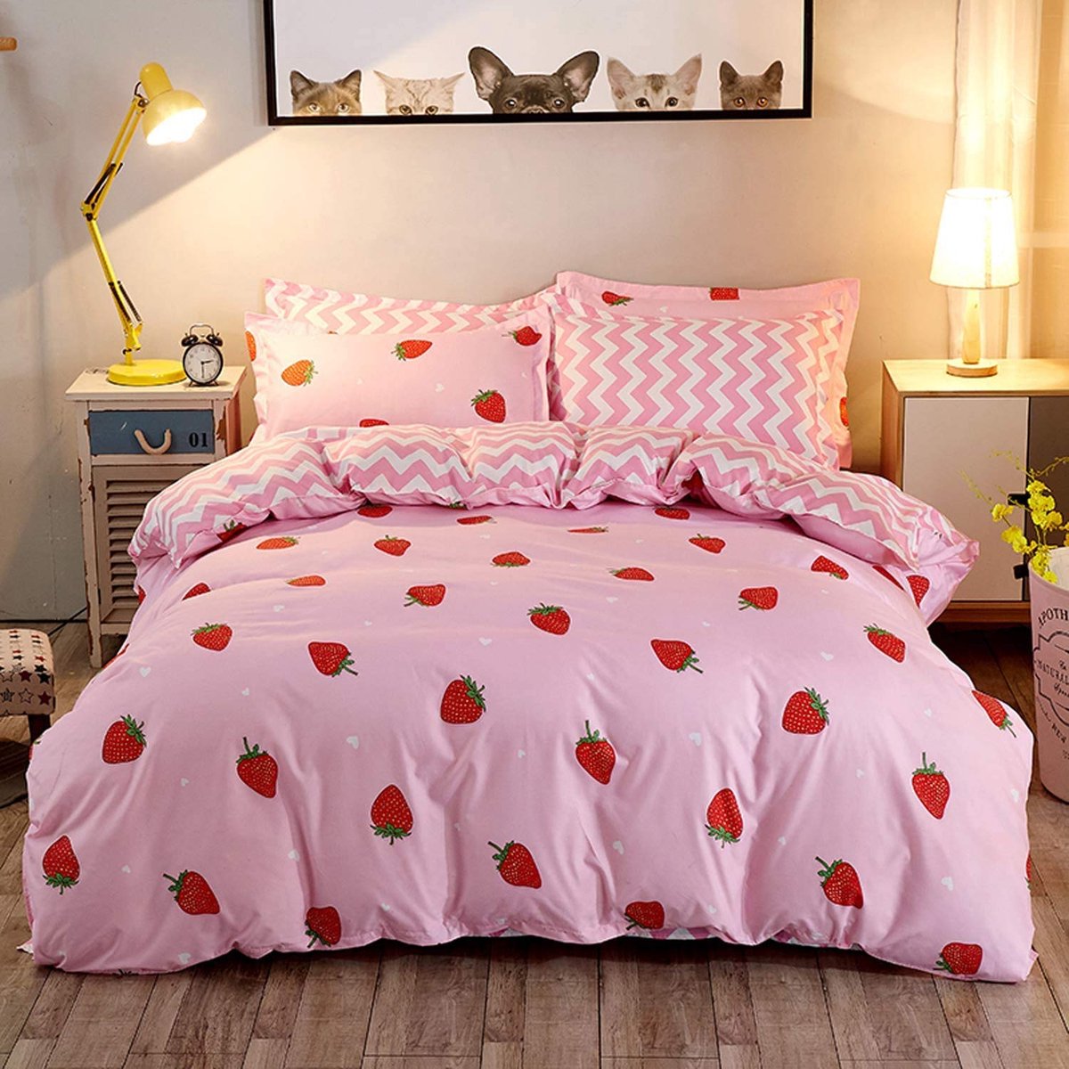 My Ninki ® Aardbeien Thema Dekbedovertrekset voor Kinderen en Tieners - Schattige en Warme Slaapkamer Decoratie