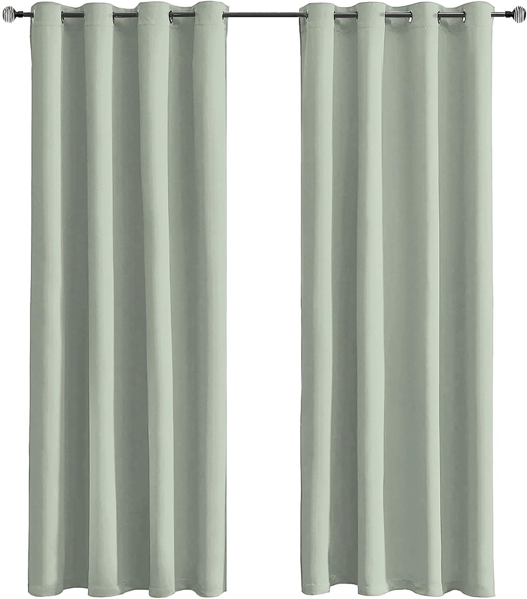My Ninki ® Stijlvolle Verduisterende Gordijnpanelen met Oogjes voor Slaapkamer in Rustgevende Groentint, 150 x 150 cm saliegroen