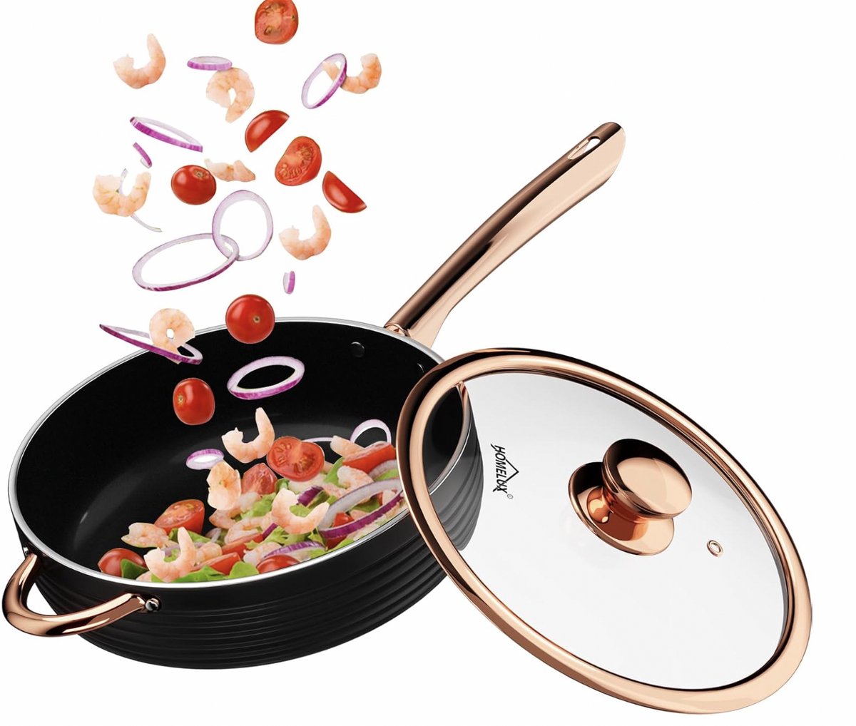 HOMELUX braadpan 28 cm - Pan inductie met deksel - Braadpan - Gecoate pan - Inductie met keramische antiaanbaklaag - 3.2Liter - geschikt voor alle warmtebronnen - Zwart met goud