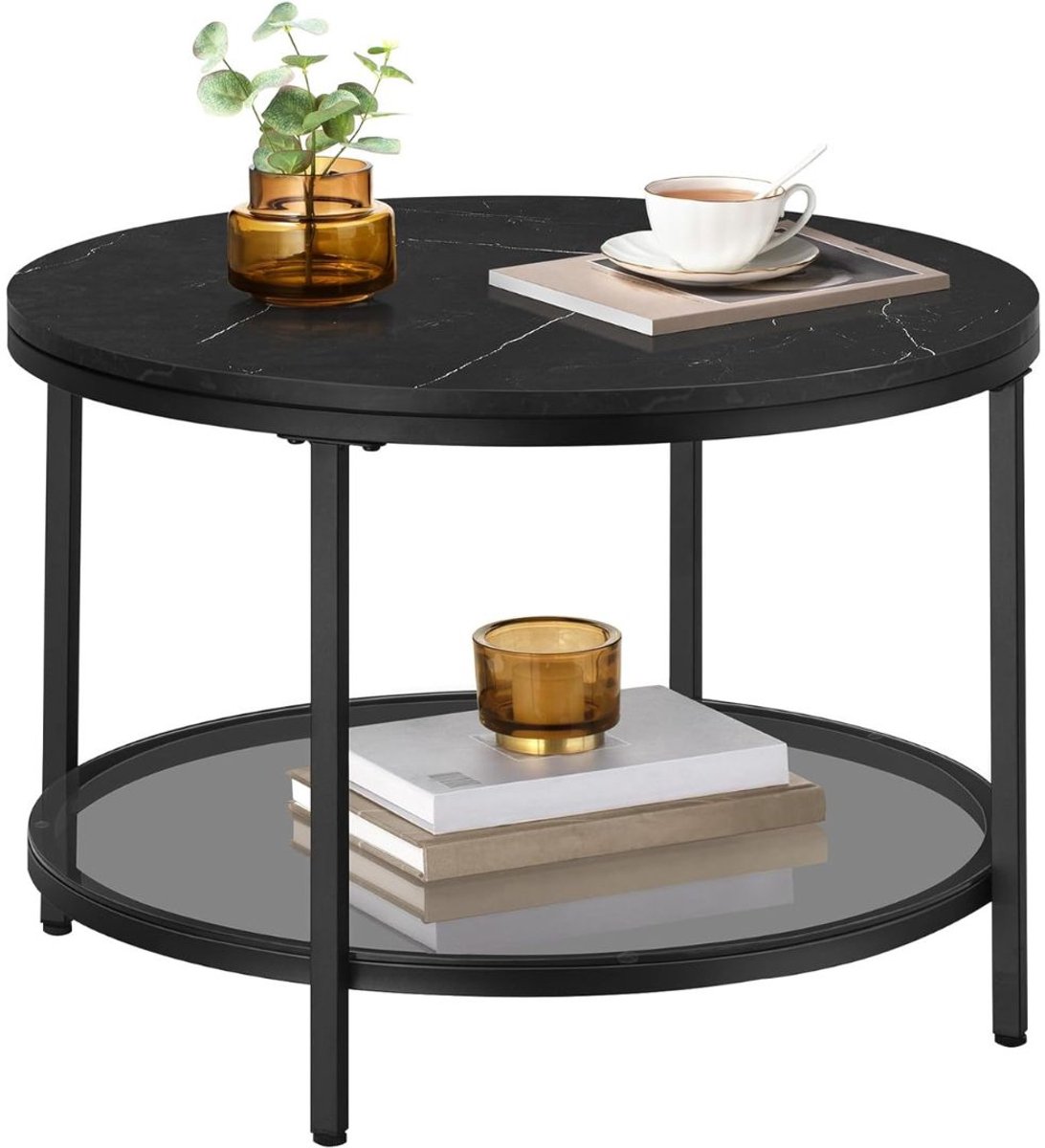 ApexArte® Ronde Moderne Salontafel met Houten Tafelblad en Metalen Onderstel voor Woonkamer