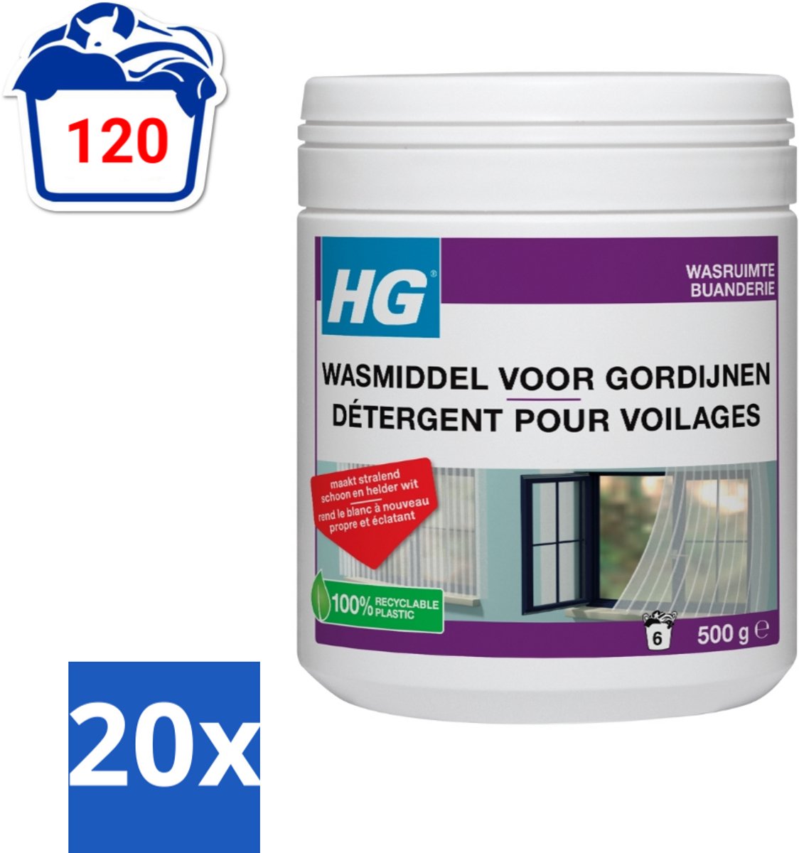 20 x HG Wasmiddel Voor Gordijnen 500 gr - Wasmiddel Vitrage - Reinigen Vitrage - Vitrage Reinigen - Witte Vitrage - Vitrage Wasmiddel