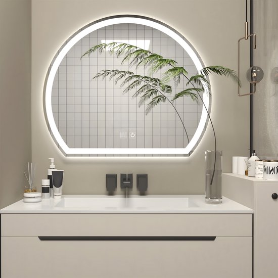 SensaHome Ronde Badkamerspiegel Frameloos Met LED Verlichting Dimbaar Anti Condens 2700k 4500k 6400k Warm Neutraal Koud Wit 50cm 597820968