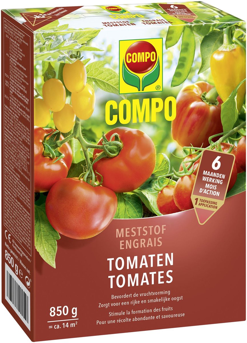 COMPO Tomaten Meststof - directe en lange werking 6 maanden - voor een rijke oogst en zuiver aroma - doos 850 g