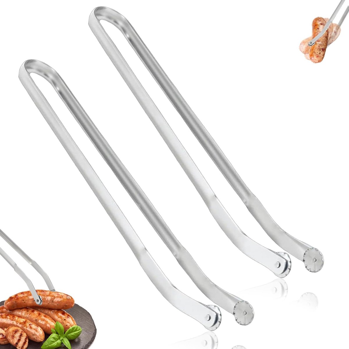 My Ninki ® Innovatieve RVS Barbecue-Tang Set met Draaiwieltjes voor Perfect Grillen, 38 cm Lange Grillhulp