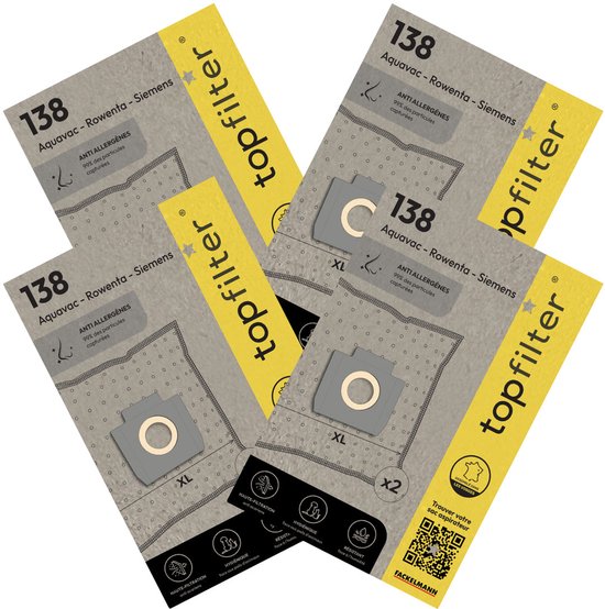 Lot de 4 jeux de 2 sacs pour aspirateur Rowenta industriel TopFilter Premium 64138
