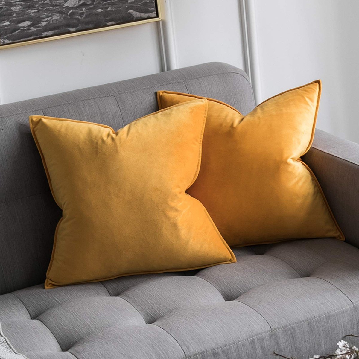 My Ninki ® Luxueuze Decoratieve Kussenhoezen Set van 2 voor Sofa en Slaapkamer in Warme Tinten geel