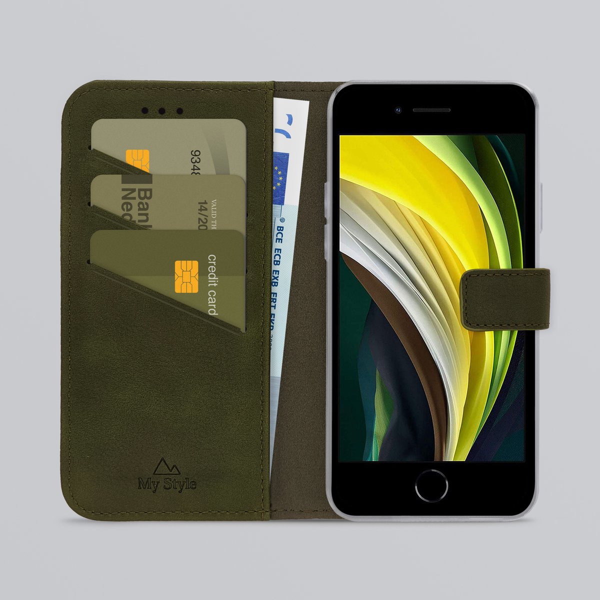 My Style Telefoonhoesje geschikt voor Apple iPhone 8 Hoesje | My Style Flex Wallet Bookcase Portemonnee | Pasjeshouder voor 3 Pasjes | Telefoonhoesje voor Pinpas / OV Kaart / Rijbewijs - Forest Green | Groen