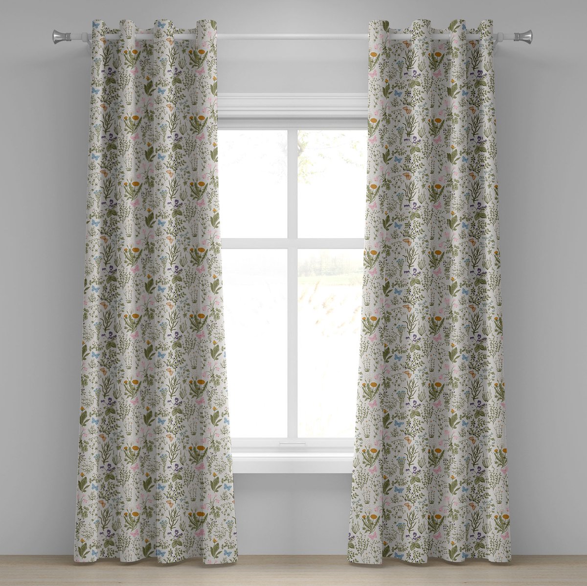 New Bed Bloemmotief Vintage tuinplanten Ringgordijn, Decoratieve 2-Delige Raambekleding voor Slaapkamer Woonkamer, 280 cm x 245 cm