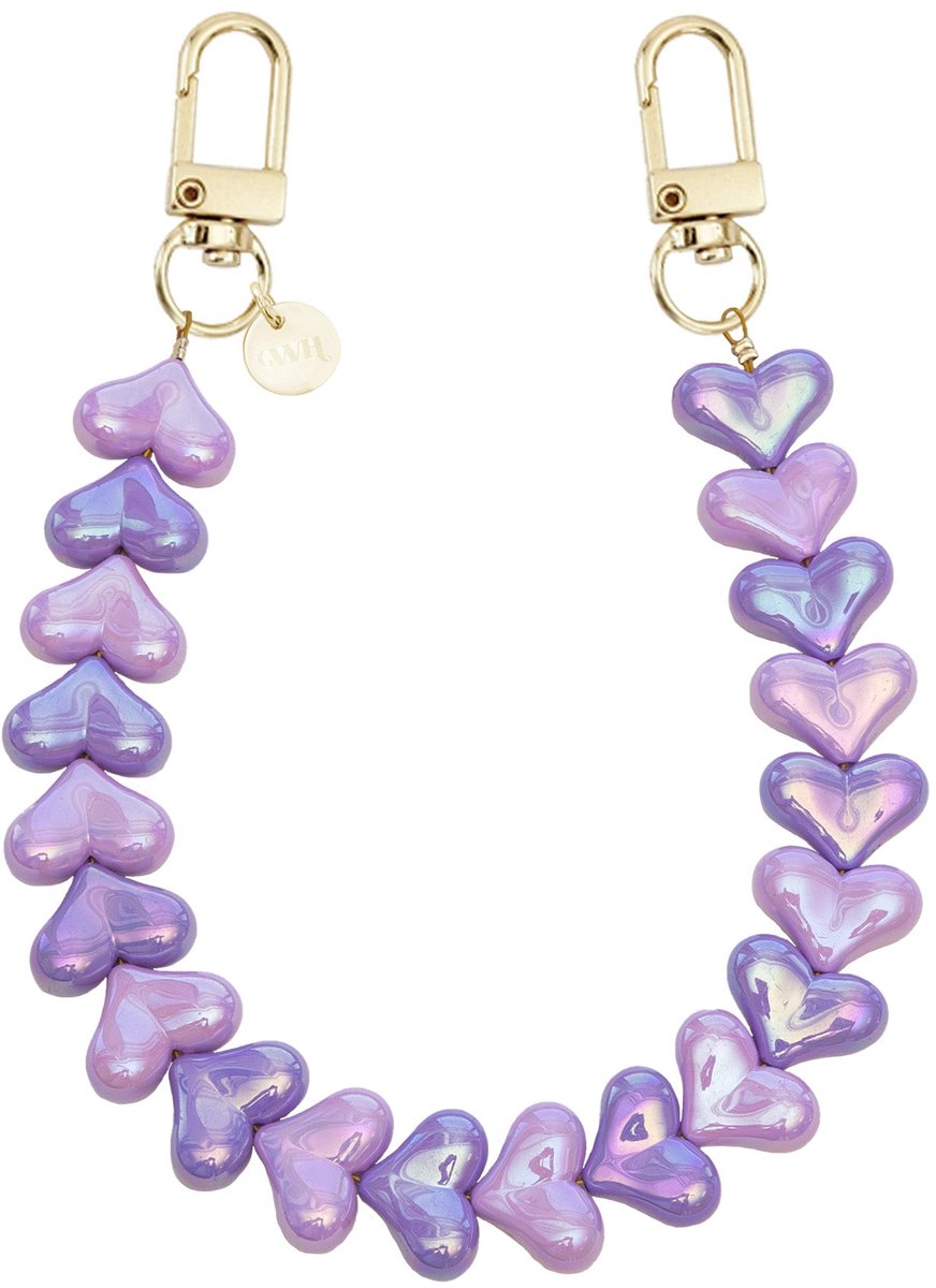 xoxo Wildhearts telefoonkoord - Funky Hearts Charm Cord (Pink & Purple Metallic) - Geschikt voor iPhone - Geschikt voor Samsung - Universeel Phone Cord - Telefoonketting - Bedeltje voor telefoon - Telefoonhanger - Ketting met hartjes - Roze en Paars