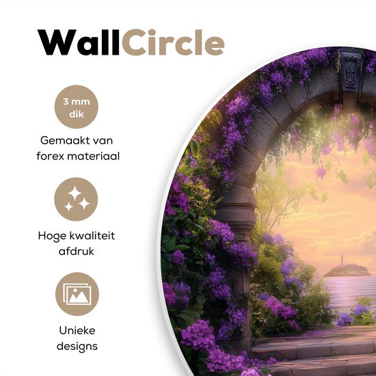 WallCircle® Cercle mural 120x120 cm - Cercle mural Porte - Violet - Fleurs - Décoration murale salon - Décoration murale chambre - Accessoires de décoration de chambre - Tableaux ronds XXL