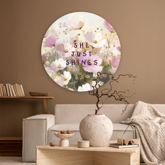 WallCircle® Cercle mural 90x90 cm - Cercle mural Citation - Fleurs - Pittoresque - Décoration murale salon - Décoration murale chambre - Accessoires de décoration de chambre - Tableaux ronds