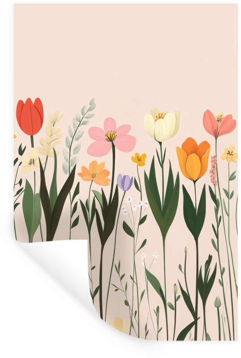 Muurstickers - Sticker Folie - Pasteltinten - Bloemen - Illustratie - 80x120 cm - Plakfoli