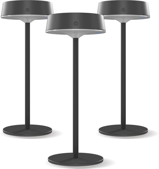 Calex Parma Solar Tafellamp - 3 Stuks - Oplaadbaar - Warm Wit Licht - Zonne-energie - Dimbaar - Zwart
