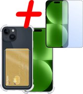 Coque antichoc iPhone 15, porte-cartes avec protecteur d'écran, coque pour iPhone 15 avec porte-cartes, transparente