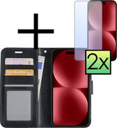 Hoes Geschikt voor iPhone 15 Pro Hoesje Book Case Hoes Flip Cover Wallet Bookcase Met 2x Screenprotector - Zwart