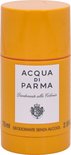 Oranje Acqua Di Parma deodorantstick met wit label: "ACQUA DI PARMA", "Deodorante alla Colonia", wapenschild en "75 ml DEODORANTE SENZA ALCOOL 2.5FL"