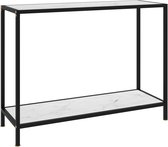 The Living Store Wandtafel - Wandtafel - 100 x 35 x 75 cm - Kleur- wit en zwart - Gehard glas en gepoedercoat staal - Met marmeren textuur