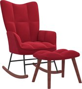 The Living Store Schommelfauteuil met voetenbank - Fluweel - Wijnrood - 61 x 78 x 98 cm