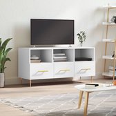 The Living Store TV-meubel - - Televisiekast - 102 x 36 x 50 cm - Wit - Bewerkt hout en ijzer