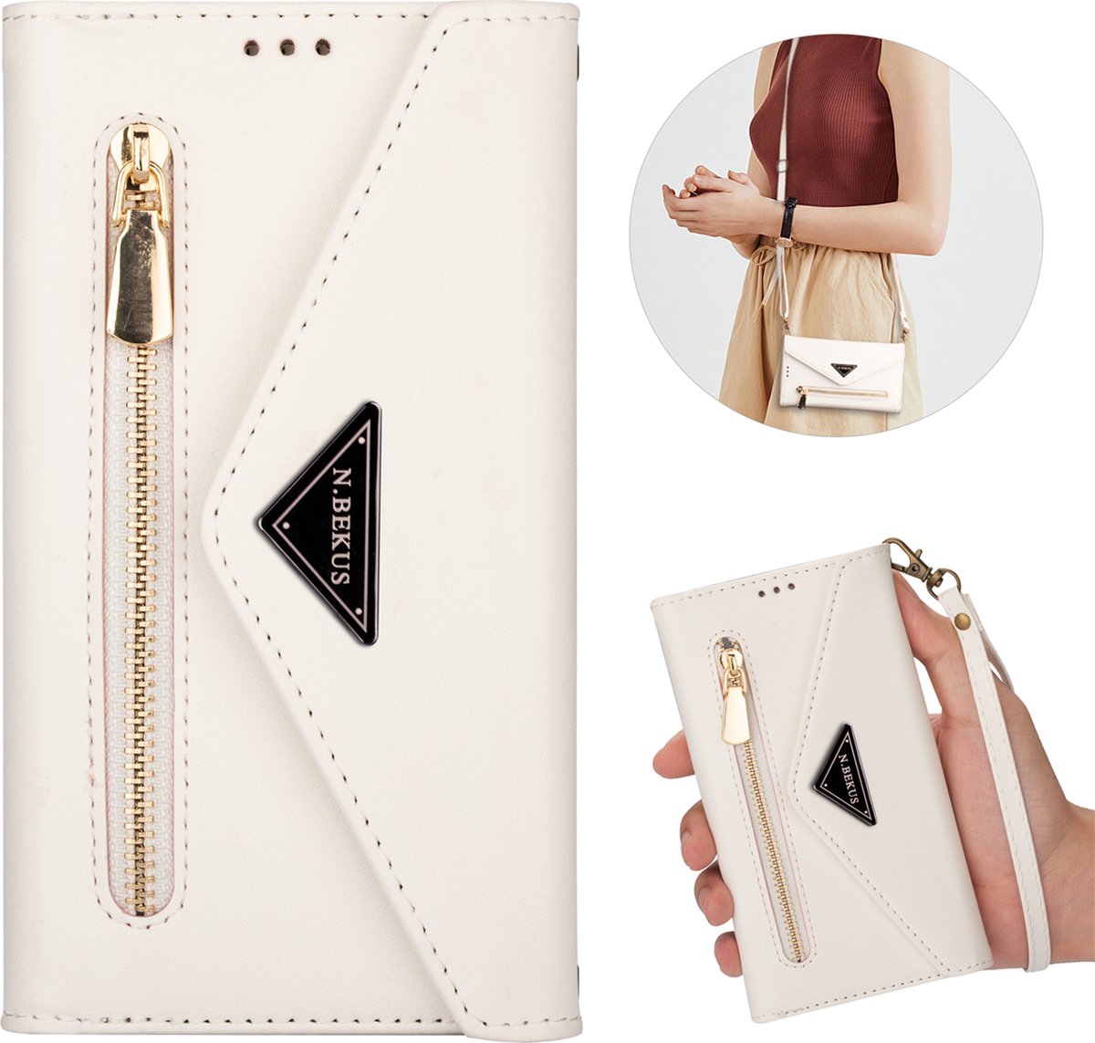 iPhone 15 Telefoonhoesje Wit - iPhone 15 Leren Wallet Case - Pasjeshouder - Tas