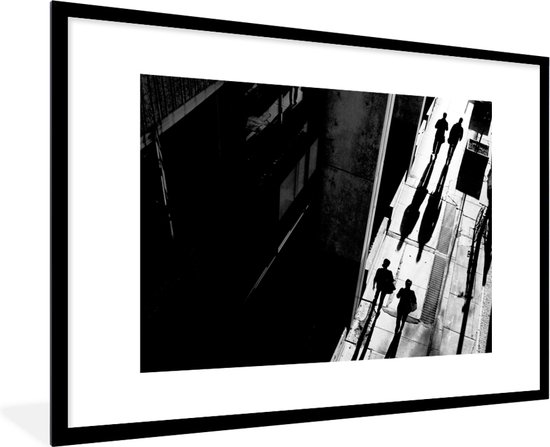 Rue - Zwart et Wit - Personnages - Cadre Photo - Cadre - 90x60 cm - Poster - Décoration murale