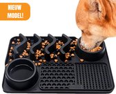 Likmat Hond - Snuffelmat Hond - Slowfeeder Hond - Anti Schrokbak Hond en Kat - Siliconen Zwart - Voerbak Hond - 30 cm x 20 cm – Voermat - Honden Speelgoed Intelligentie