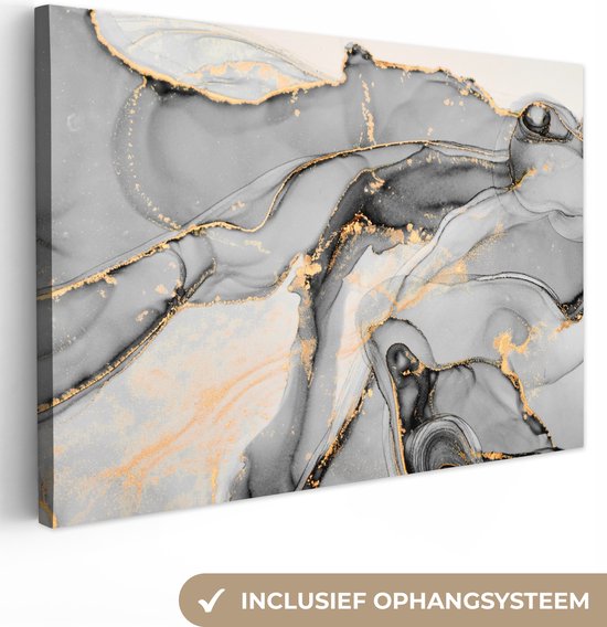 Toile Peinture Marbre - Goud - Grijs - 180x120 cm - Décoration murale XXL