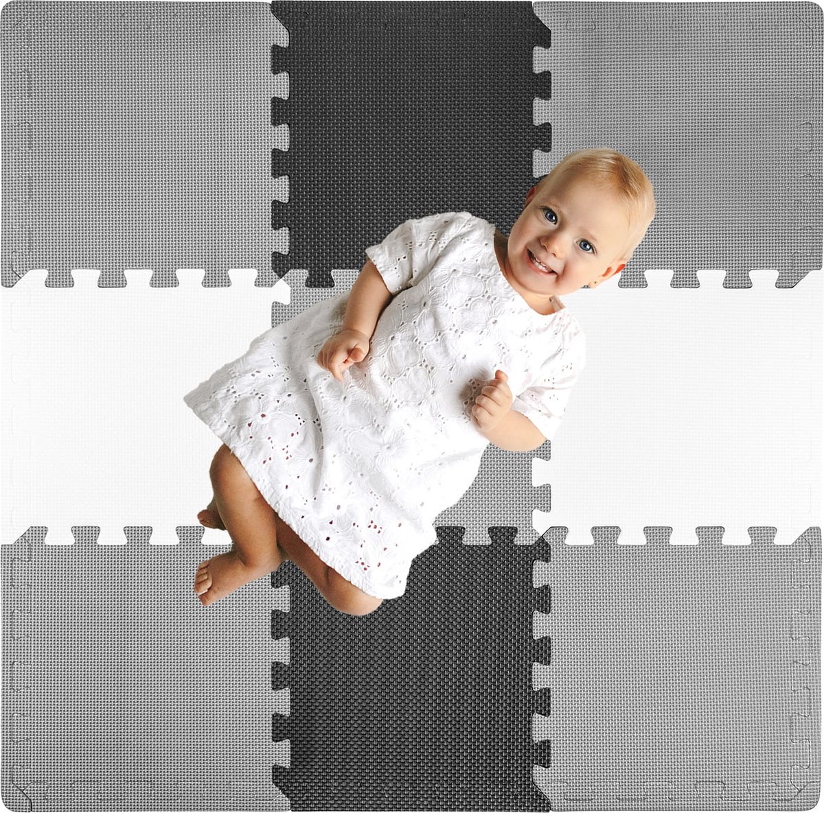 Viking Choice Speelmat baby foam 118x118cm zwart wit grijs