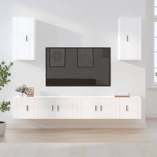 The Living Store TV-meubelset - Klassiek ontwerp - Hoogglans wit - 2x 80x34.5x40cm - 2x 40x34.5x40cm - 2x 40x34.5x80cm