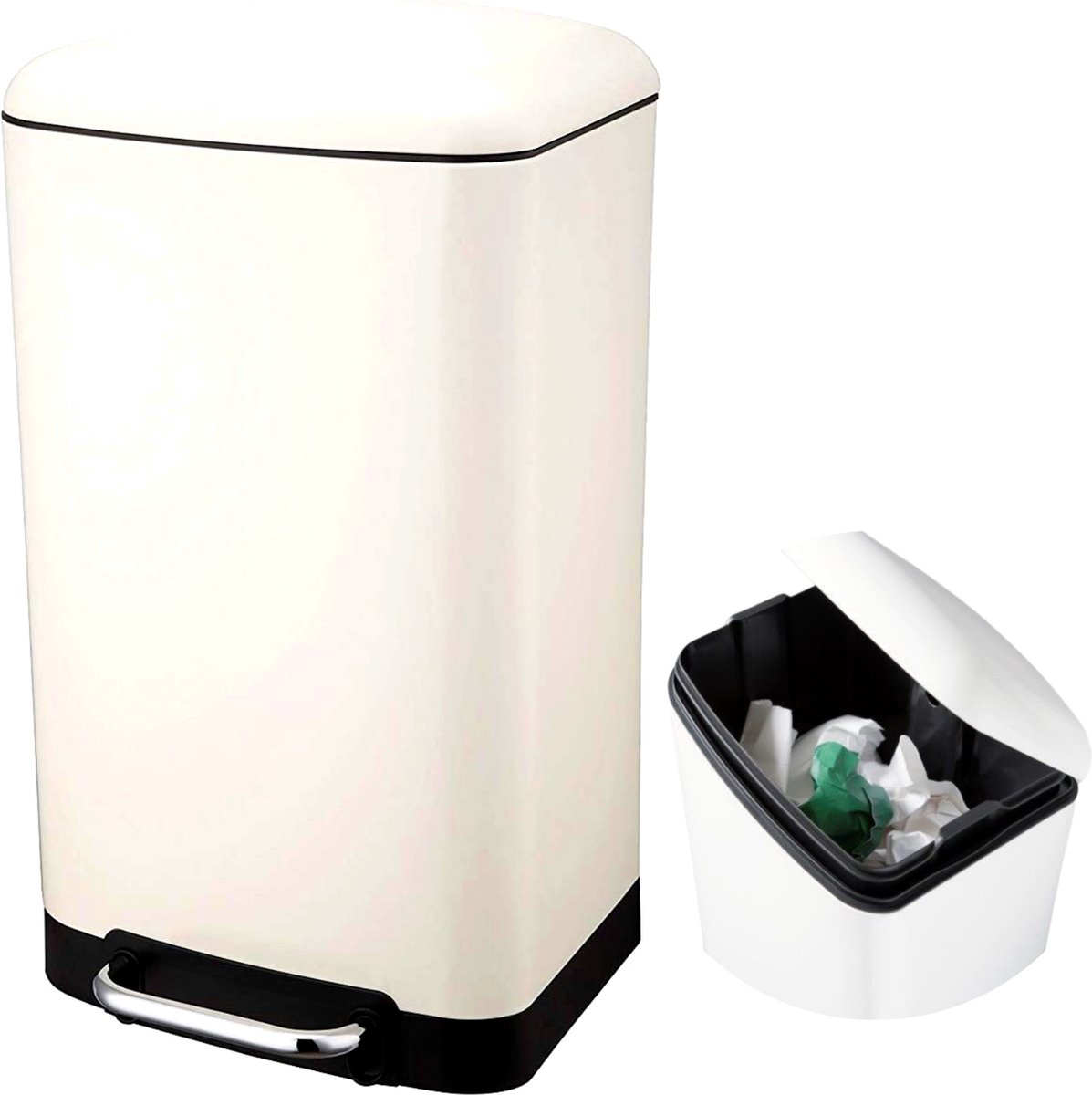 Goedkoopste Prullenbak - Pedaalemmer - Afvalbak - Afvalemmer - 30 Liter - Metaal - Wit - 34.5x32.5x61.5cm